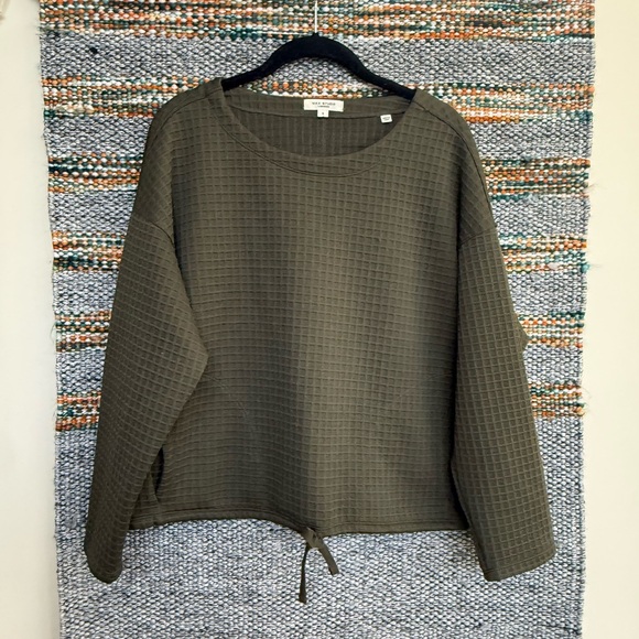 Max Studio Tops - Max Studio Olive Waffle Knit Crew Neck Pullover